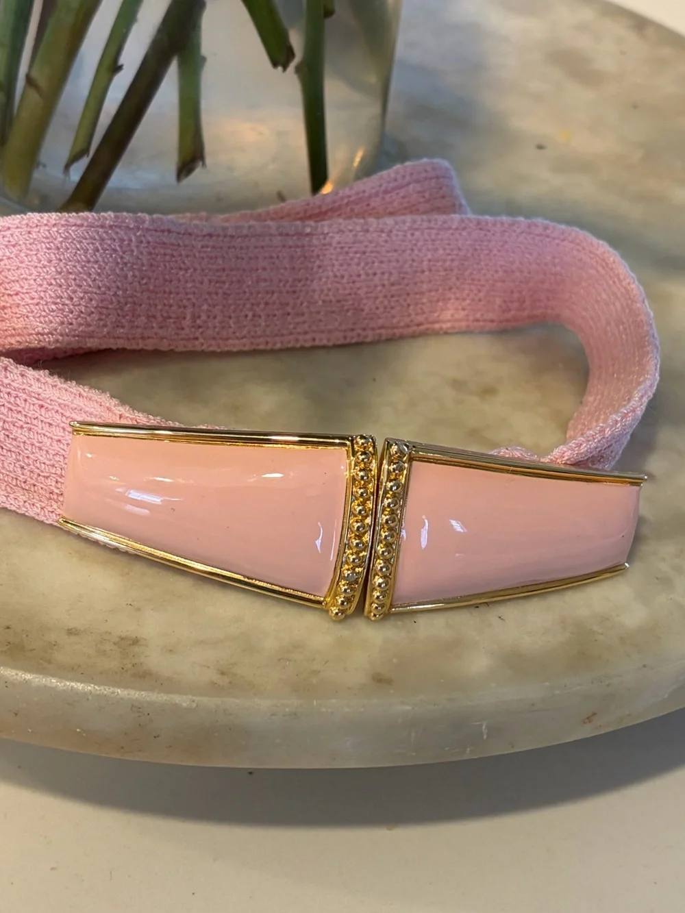 Pink Santana Knit Waist Belt with Gold Buckle